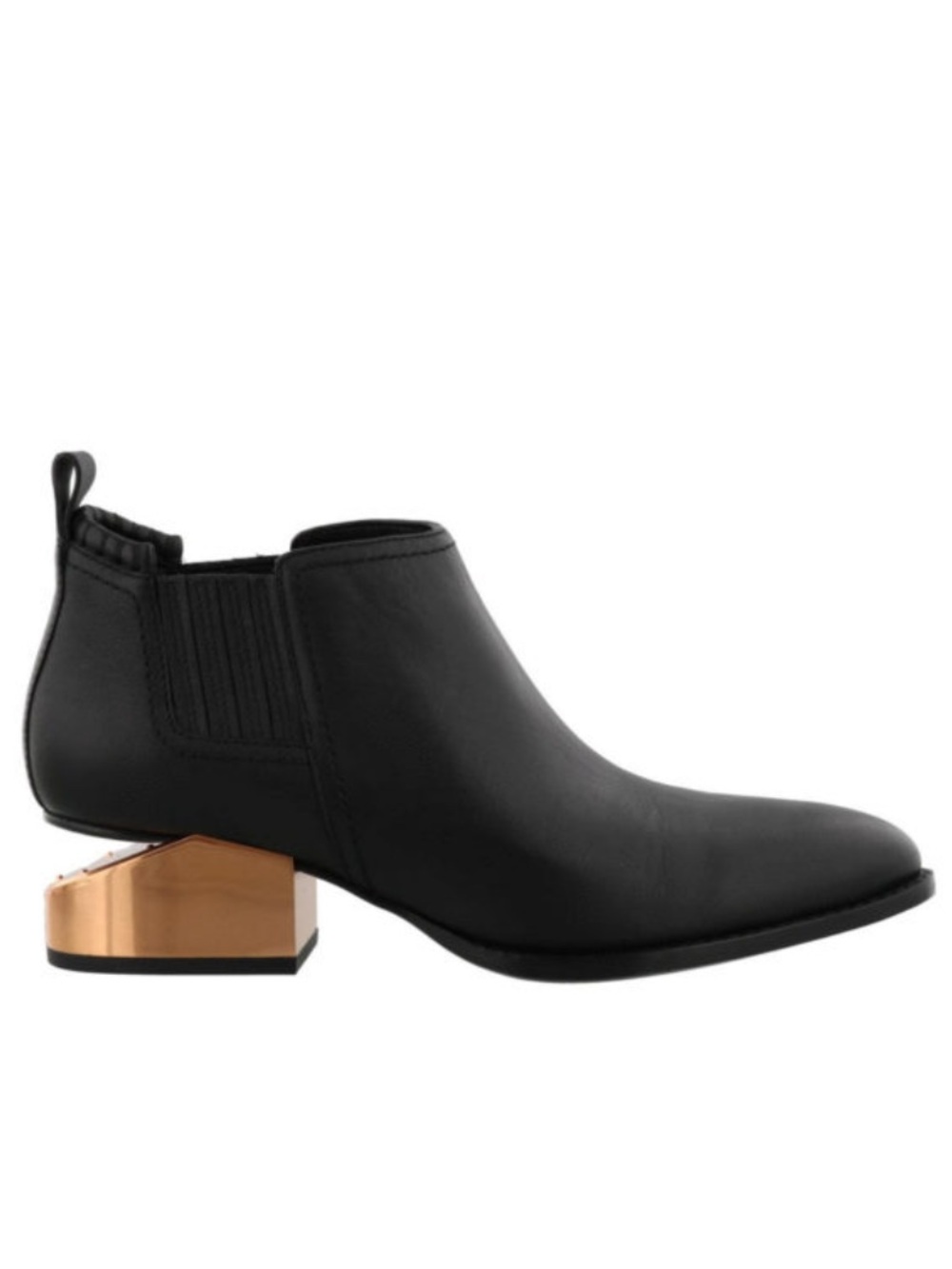Alexander Wang Kori Black Leather Ankle Boot with Metallic Gold Block Heel